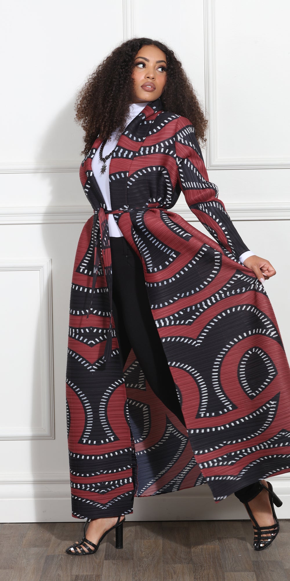 Luxe Moda LM363 - Wine Black - High Style Print Duster