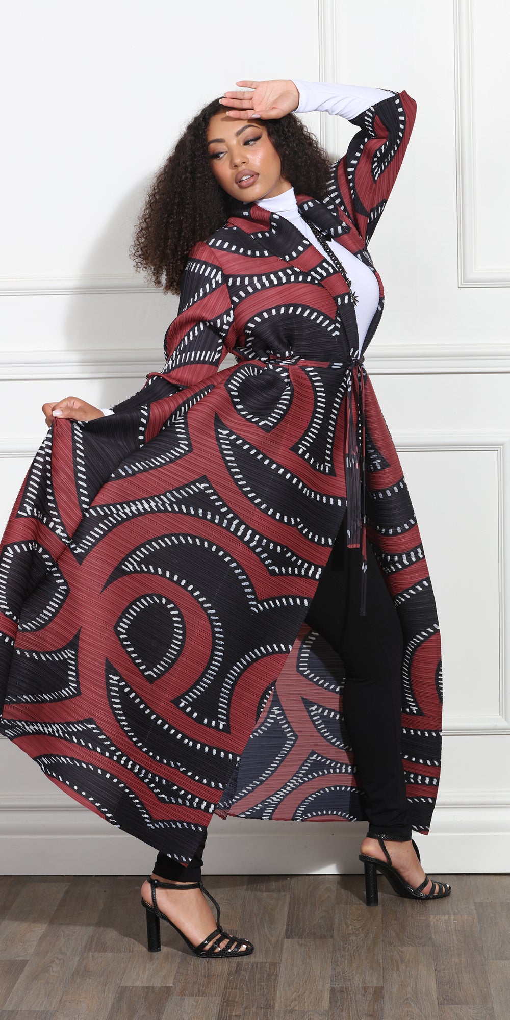 Luxe Moda LM363 - Wine Black - High Style Print Duster