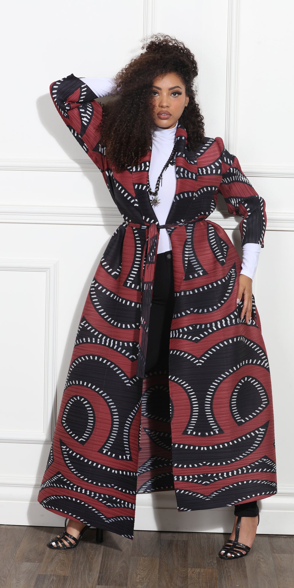 Luxe Moda LM363 - Wine Black - High Style Print Duster