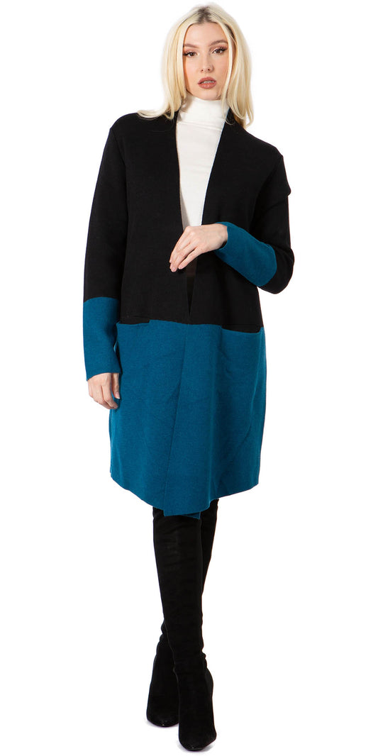 Maxsport MX35083 - Black Teal - Two-tone Knit Cardigan