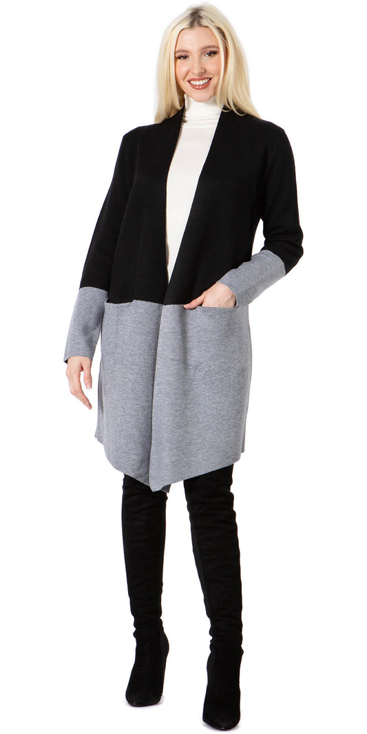 Maxsport MX35083 - Black Grey - Two-tone Knit Cardigan