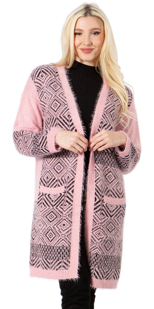 Maxsport MX37648 - Light Pink - Print Knit Eyelash Cardigan