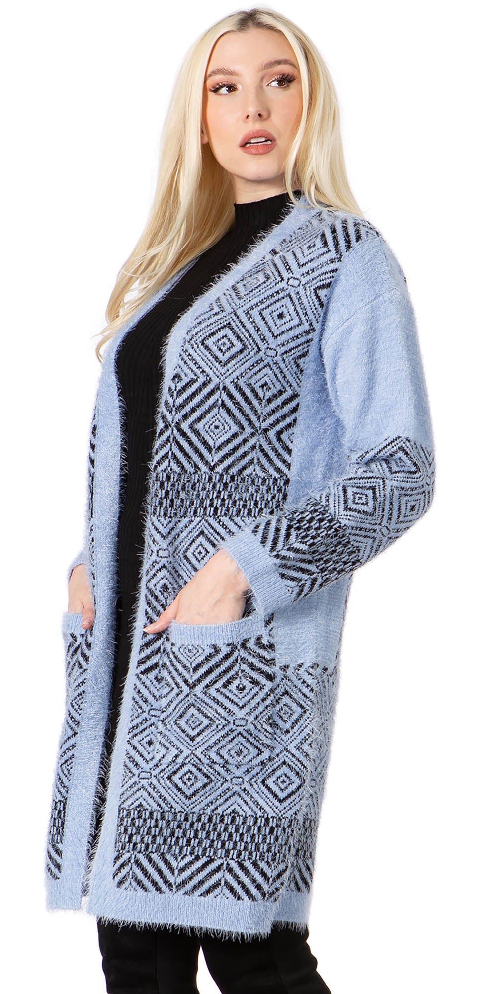 Maxsport MX37648 - Light Blue - Print Knit Eyelash Cardigan