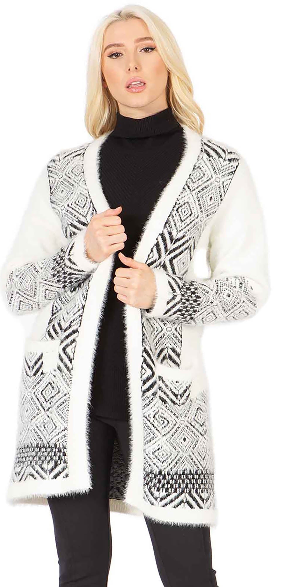 Maxsport MX37648 - Black Combo - Print Knit Eyelash Cardigan