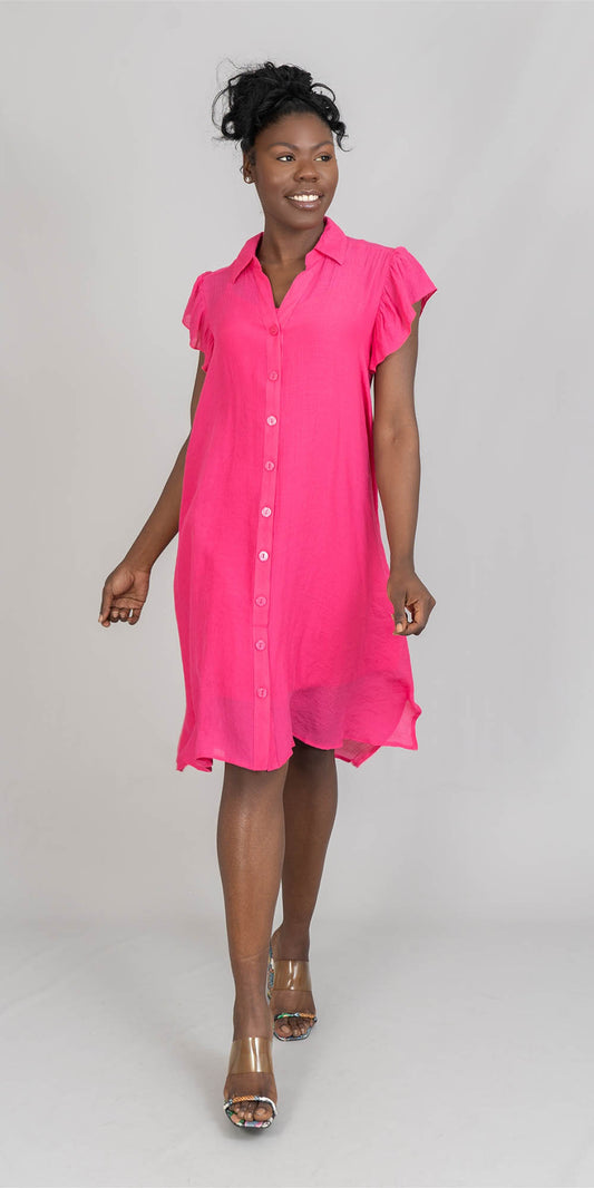 Mlle Gabrielle - 121701C - Hot Pink - Button-front Womens Slip Dress