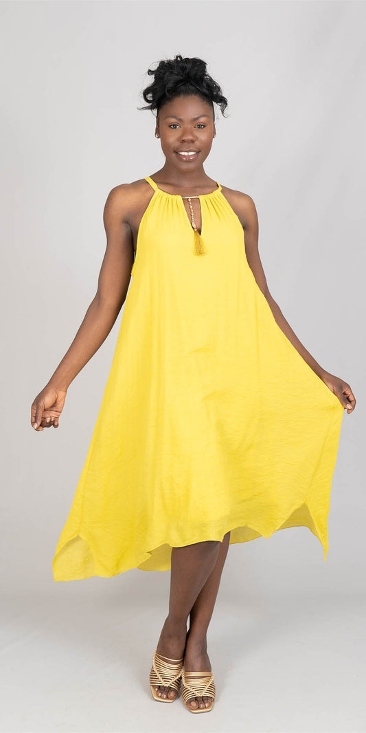 Mlle Gabrielle - 121744E - Lime Yellow - Bead Detail Womens Dress