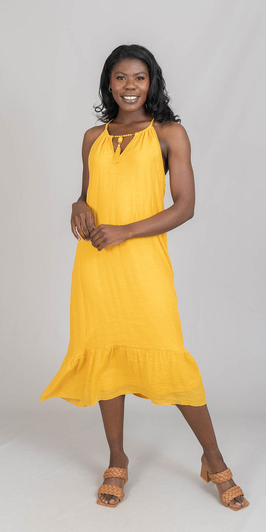 Mlle Gabrielle - 121746B - Yolk Yellow - Bead Detail Womens Dress