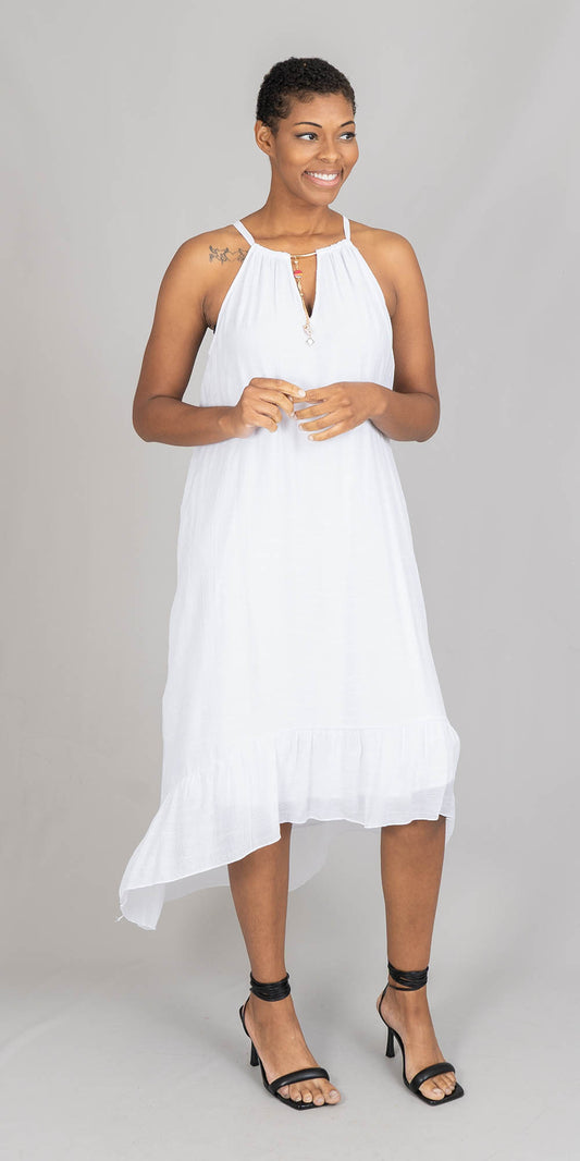 Mlle Gabrielle - 121747C - White - Sleeveless Dress with Bead Detail