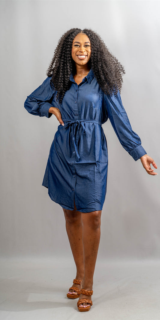 Mlle Gabrielle 122624 -  Indigo - Puff Sleeve Denim Dress