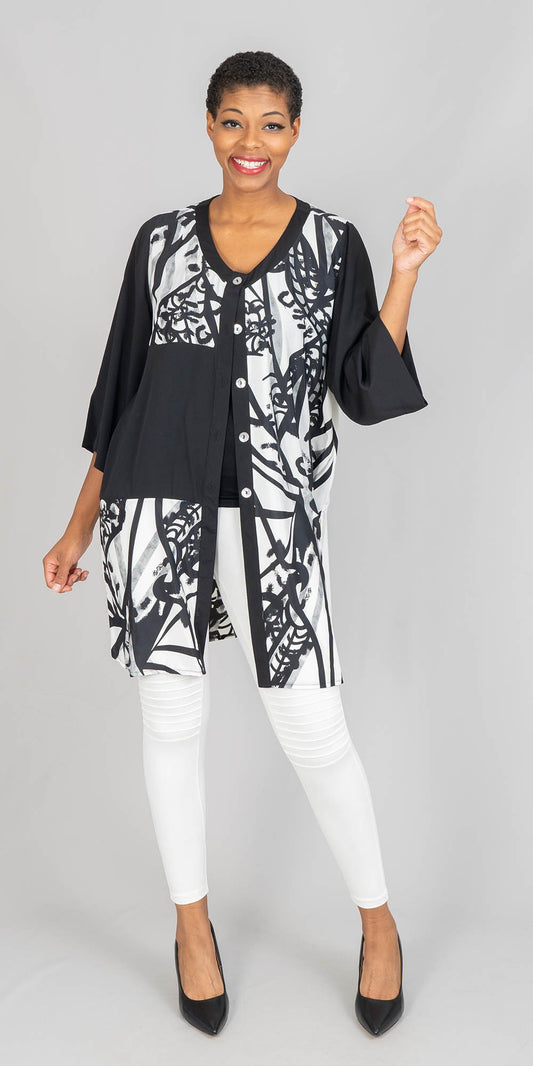 Moonlight - 7180 - White Black - Button Front Jacket