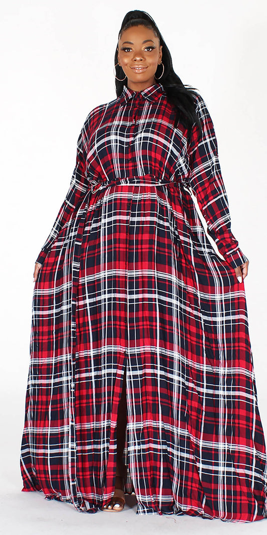 Nuuts EI1877X Red - Plaid PlusSize Maxi Dress