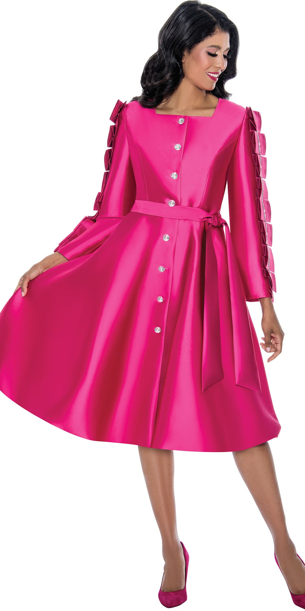 Dresses By Nubiano 12381 - Magenta - Twill Button Up with Belt