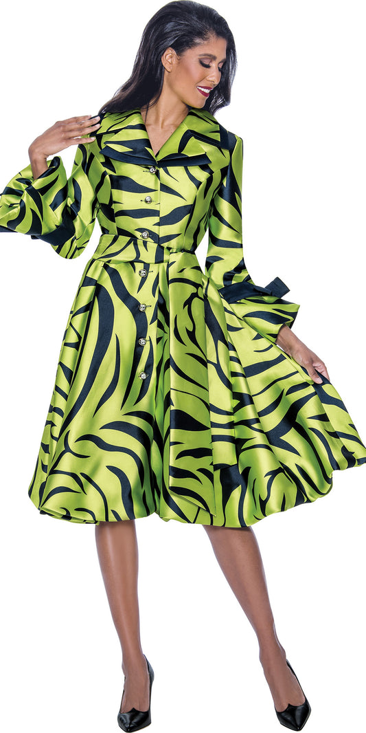 Dresses by Nubiano - 1771 - Lime Navy - Print Button-up Dress