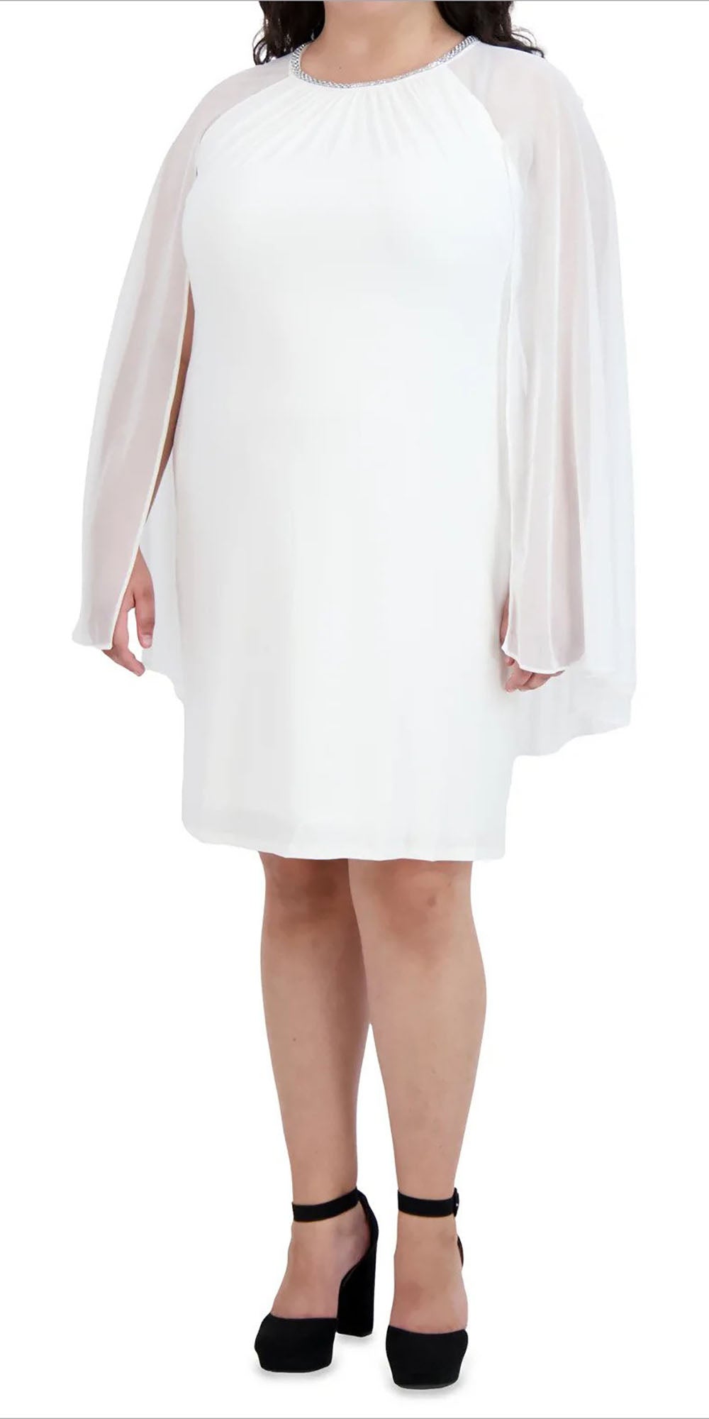 R&M Richards 2496W - White - Chiffon Capelet Dress