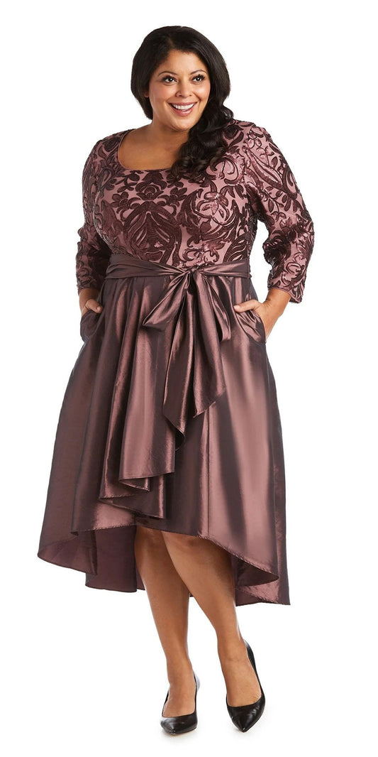 R&M Richards 7406W - Dark Rose - Mesh High-low Special Occasion Dress