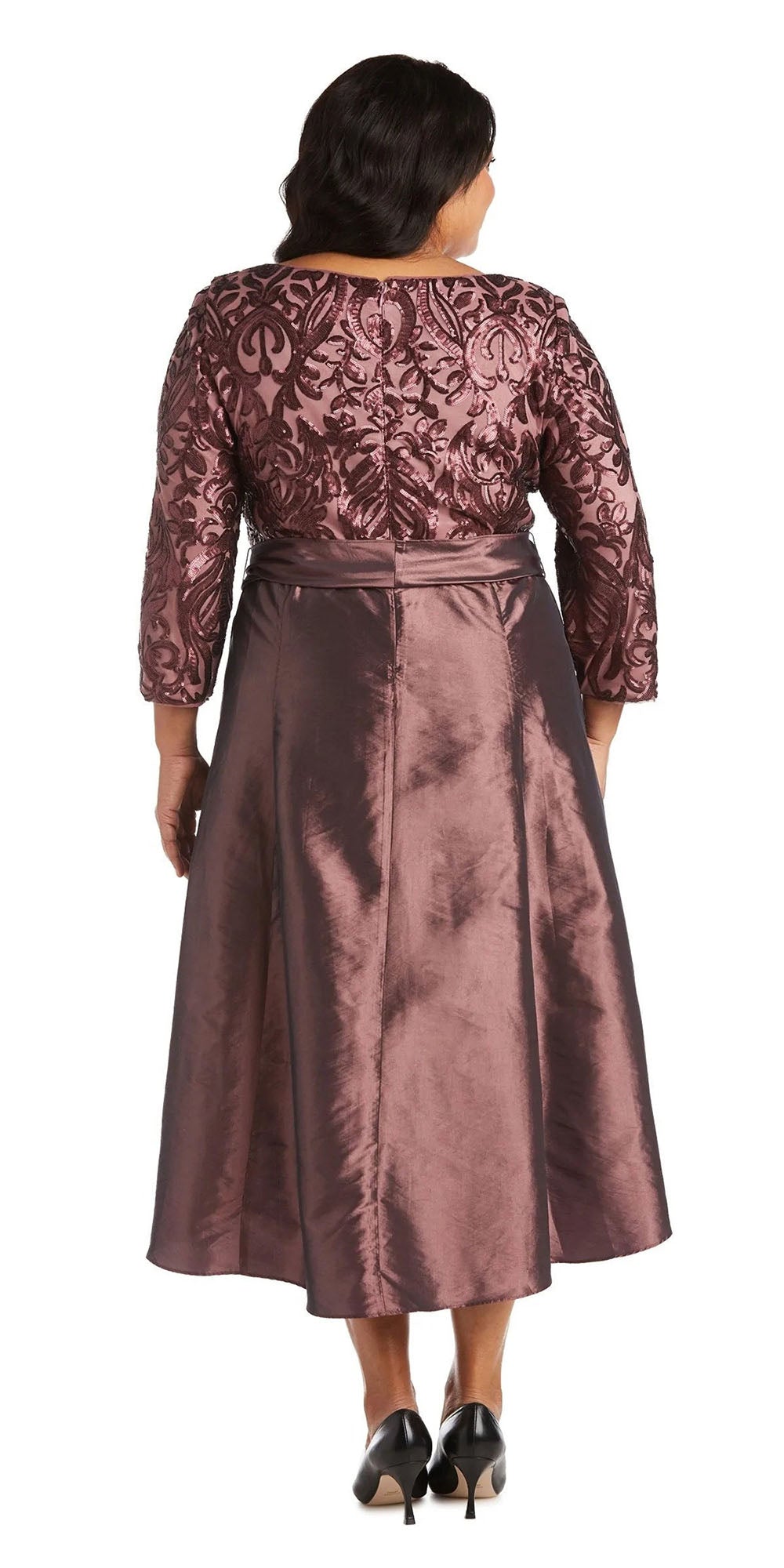 R&M Richards 7406W - Dark Rose - Mesh High-low Special Occasion Dress