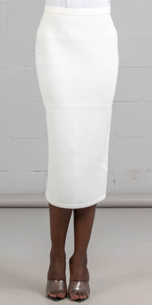 Rose Collection - RC945X - White - Scuba Fabric Pencil Skirt