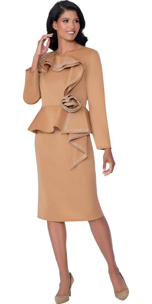 Stellar Looks 600461 - Taupe - Crystal Scuba Ruffle Dress