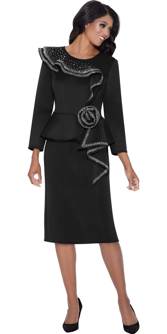 Stellar Looks 600461 - Black - Crystal Scuba Ruffle Dress