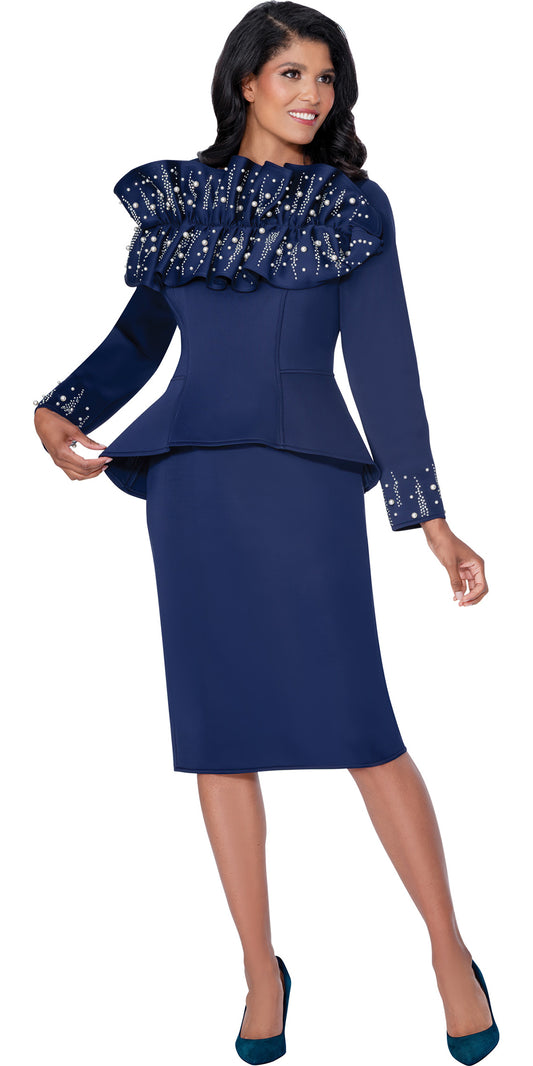 Stellar Looks 600601 - Navy - Scuba Embellished Dress
