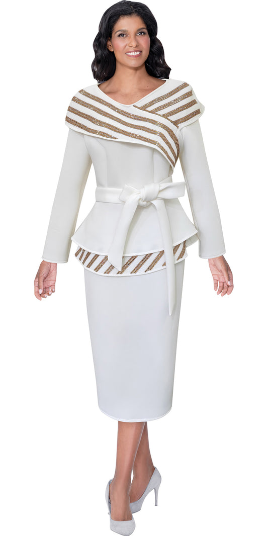 Stellar Looks 600672 - White - Crystal Trim Skirt Set