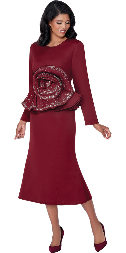 Stellar Looks 600711 - Burgundy - Emebellished Crystal Dress