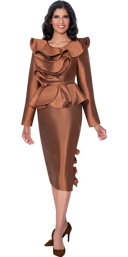 Stellar Looks 600722 - Brown - Layered Skirt Suit