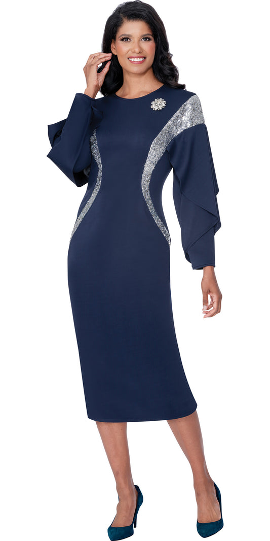 Stellar Looks 600771 - Navy - Light Embellished Scuba Dress