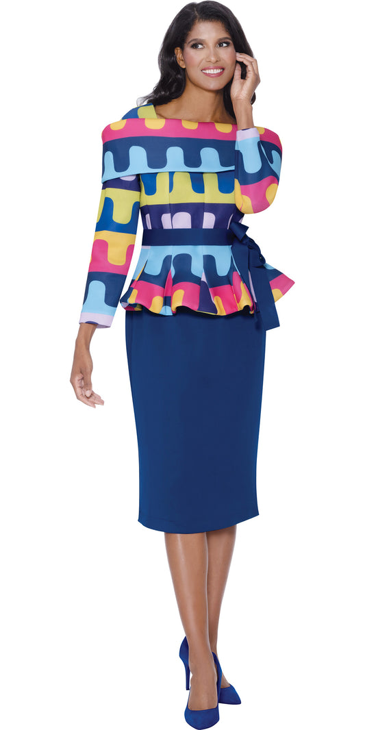 Stellar Looks 1902 - Royal - Scuba Print Skirt Set with Belt