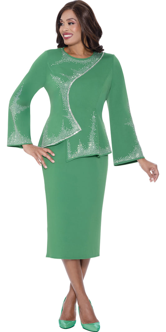 Stellar Looks 600202 - Paris Green - Asymmetrical Crystal Embellished Knit Skirt Set