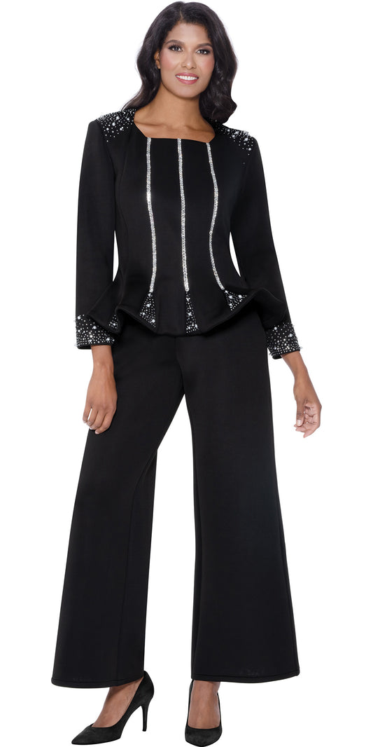 Stellar Looks 600472 - Black - Crystal Scuba Pant Suit