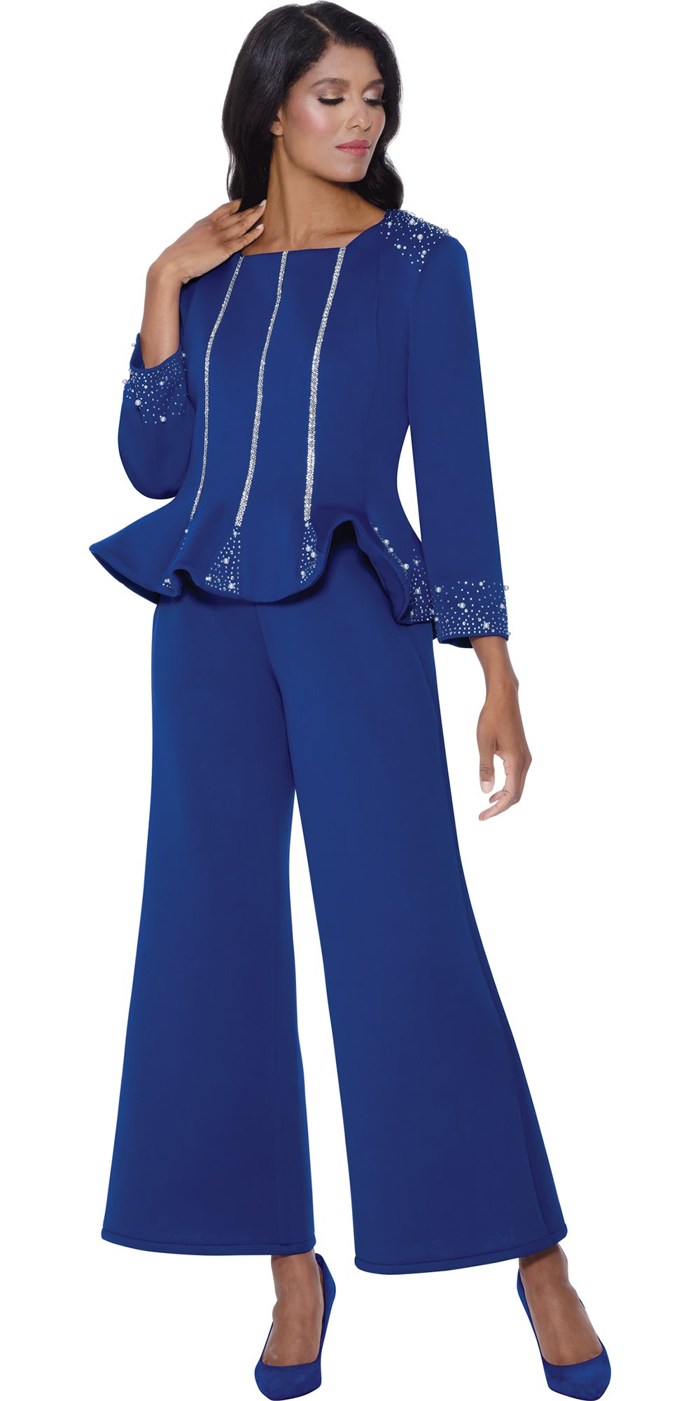 Stellar Looks 600472 - Royal - Crystal Scuba Pant Suit