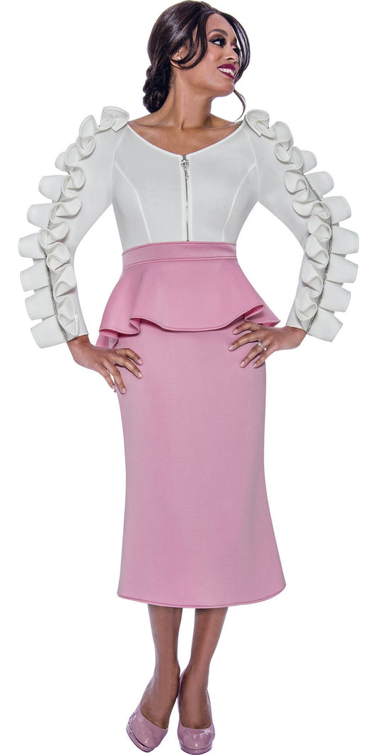 Stellar Looks - 1771 - White Pink - Two-tone Scuba Dress