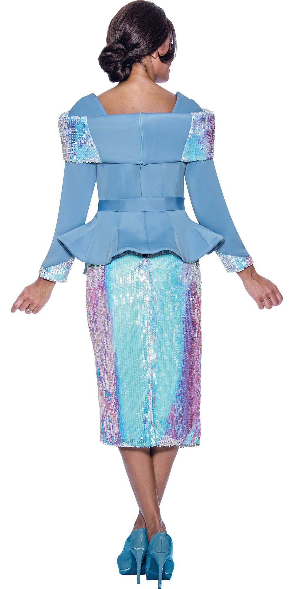Stellar Looks 1932 -Light Blue - Scuba Sequin Skirt Set