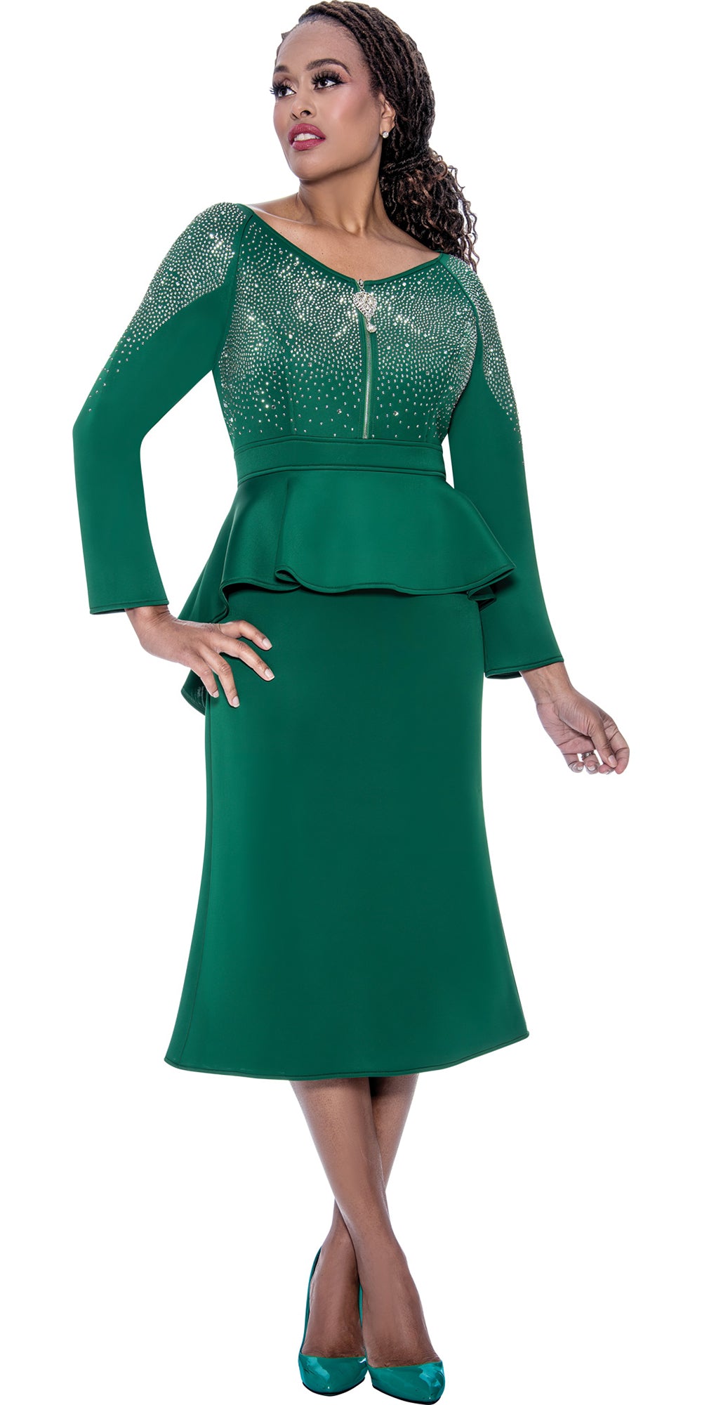 Stellar Looks 1961 - Emerald - Zip Up Scuba Dress