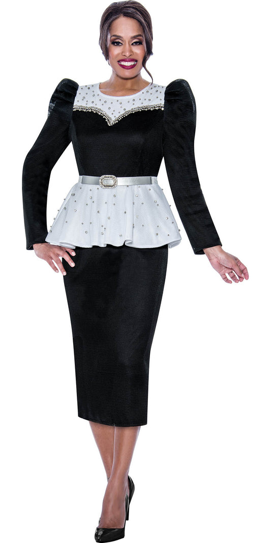 Stellar Looks 1992 -Black White - Mesh Fabric Skirt Suit