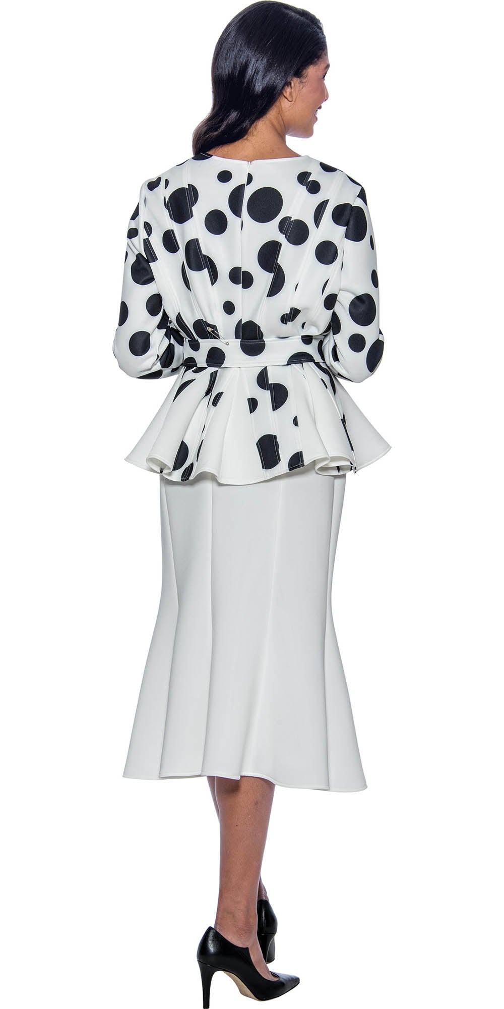 Stellar Looks 2002 - Black White - Dot Print Scuba Skirt Set with Belt