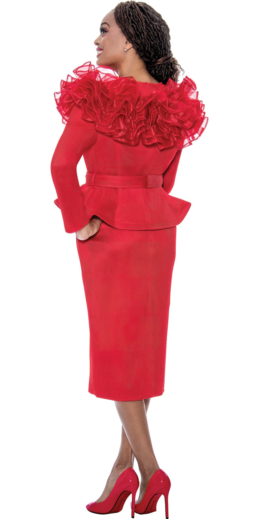 Stellar Looks 600362 - Red - 2 pc Belted Mesh Skirt Set