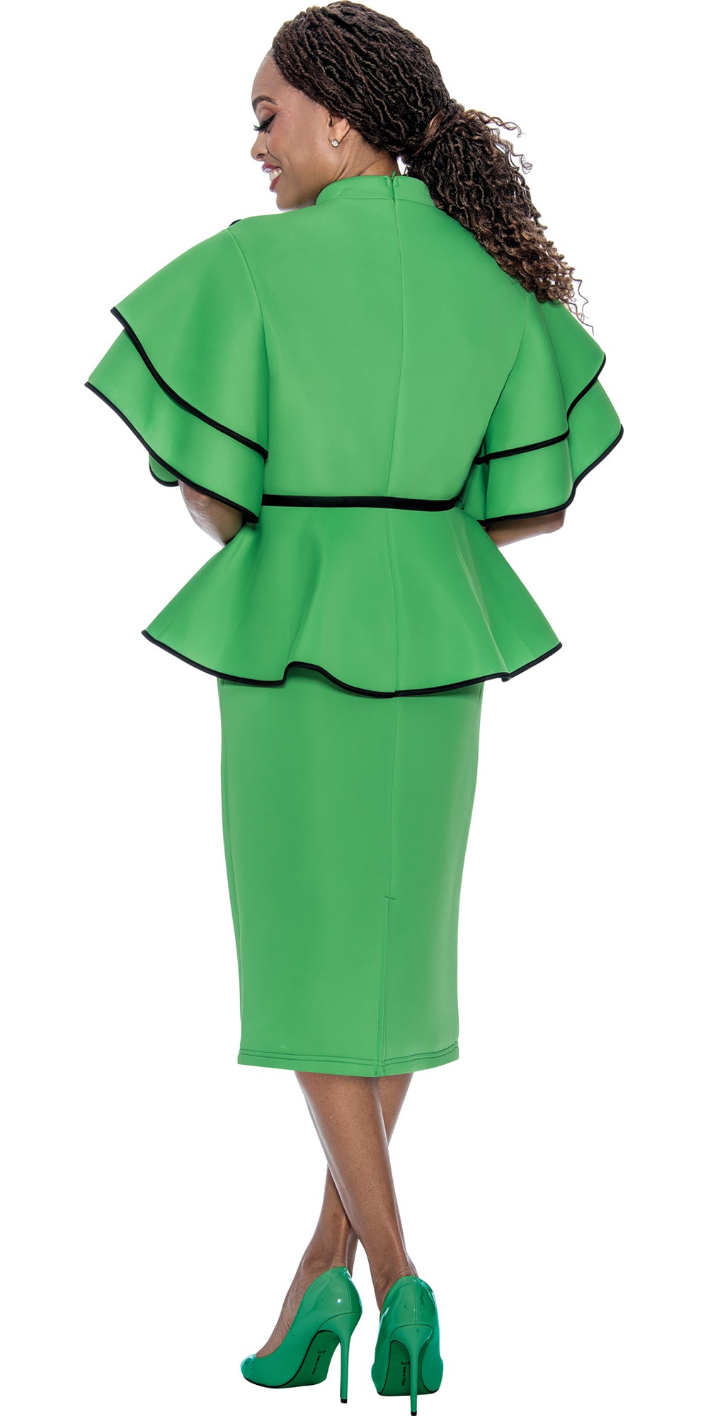 Stellar Looks 600371 - Emerald - Layered Scuba Dress with Piping