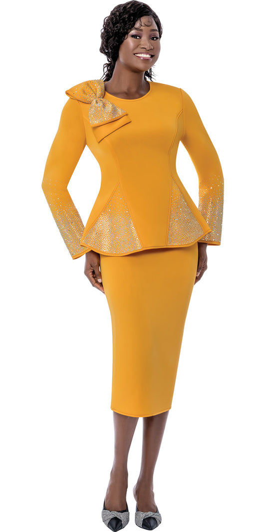 Terramina 7108 - Sunkist - Scuba Crystal Embellished Skirt Suit