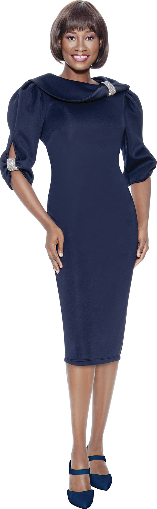 Terramina 7135 - Navy - Scuba Portrait Collar Dress