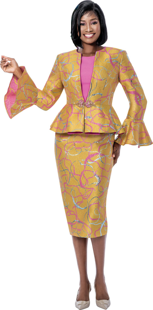 Terramina 7199 - Yellow - Jacquard 3 pc Skirt Suit