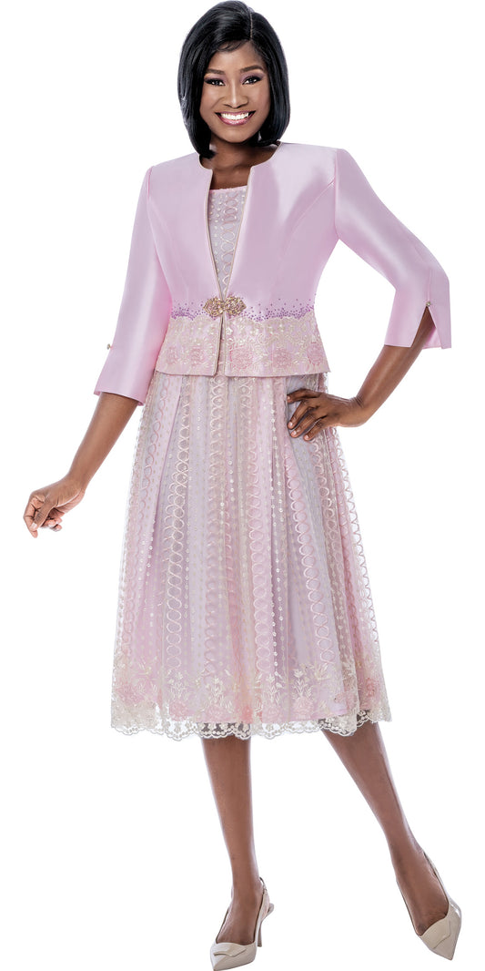 Terramina 7252 - Pink - Lace Dress with Jacket