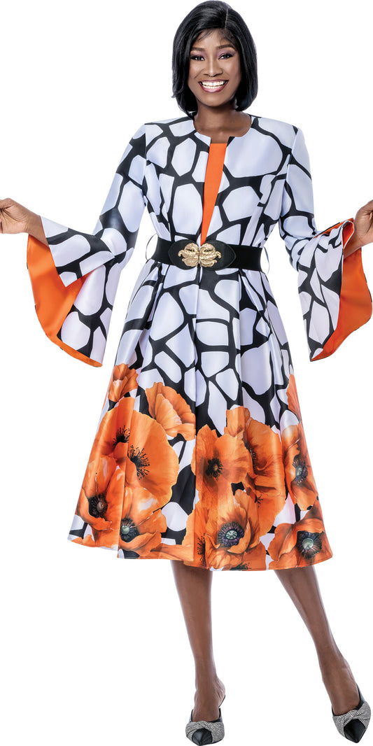 Terramina 7259 - Orange - 2 pc Print Coat Dress