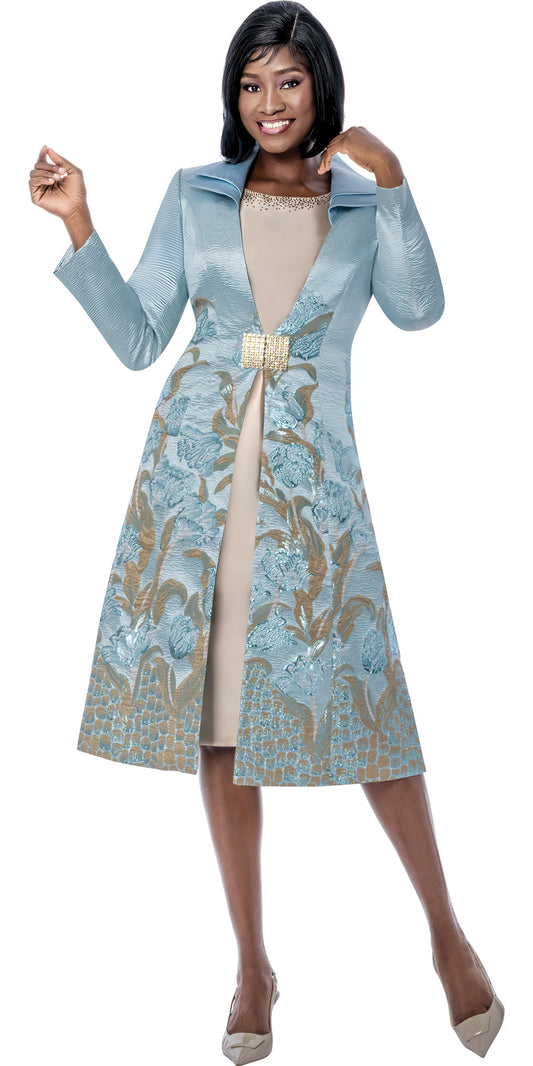 Terramina 7266 - Blue - Print Dress and Coat