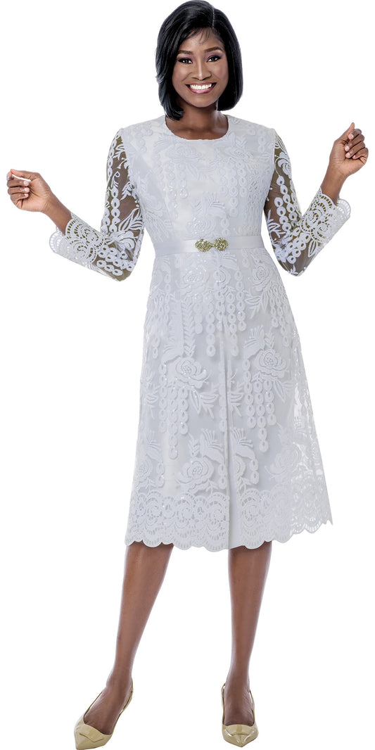 Terramina 7288 - White - Belted Lace Dress