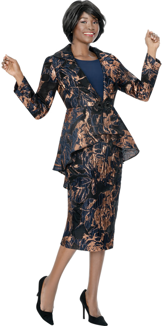 Terramina 7330 - Bronze - 3 pc Foil Print Skirt Suit