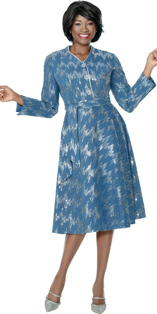 Terramina 7343 - Blue - Jacquard Novelty Dress