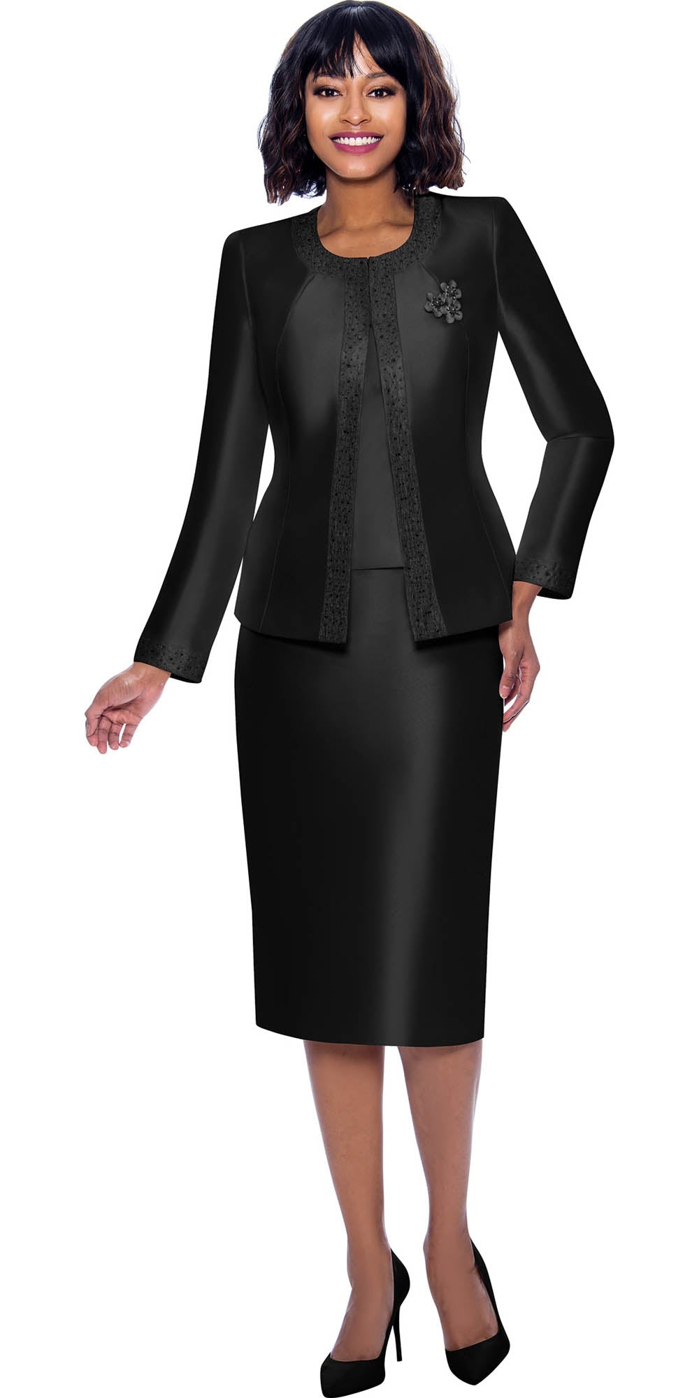 Terramina 7637 - Black - Church Suit With Embellished Trim On Jacket