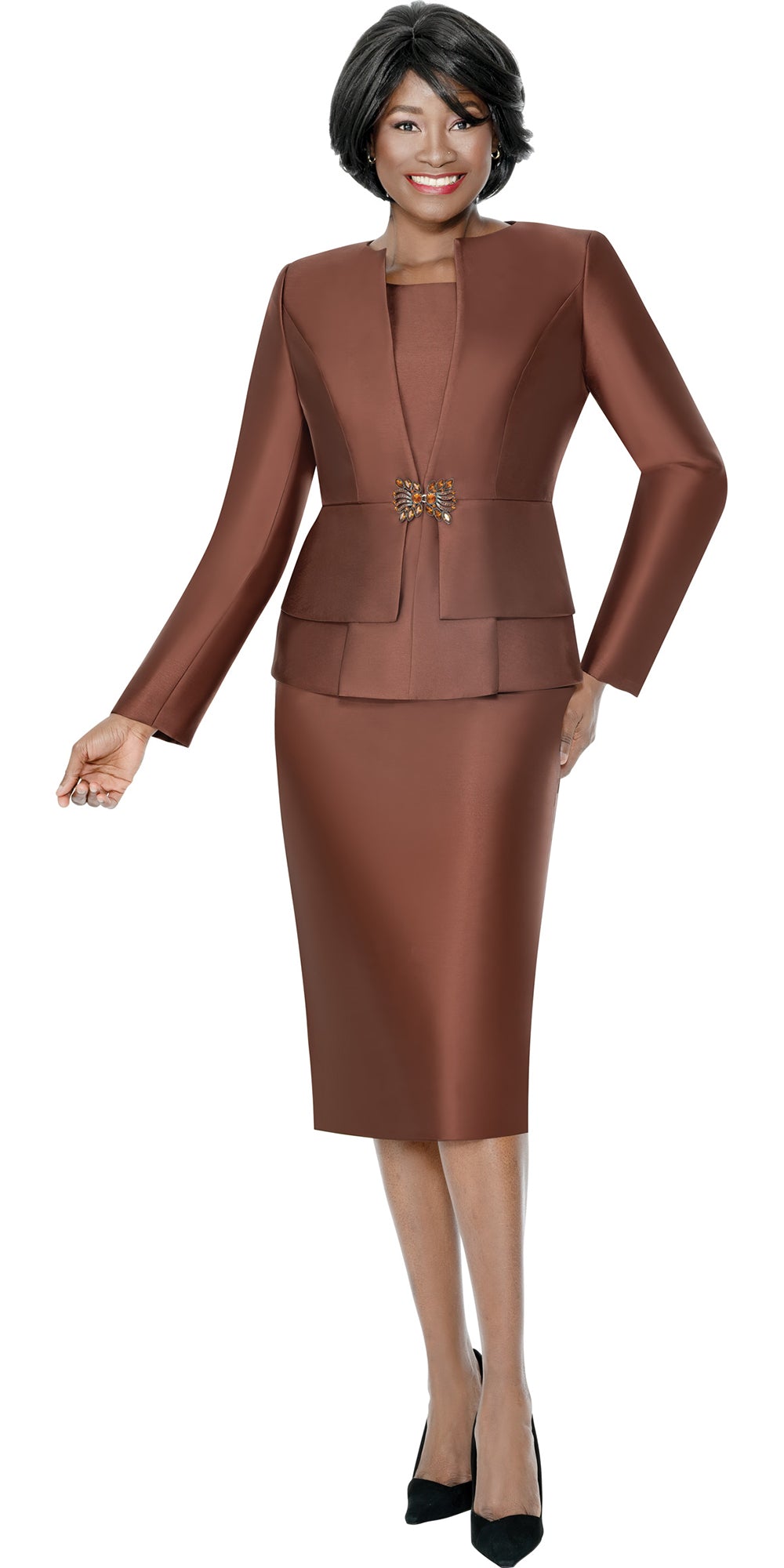 Terramina 7990 - Brown - 3 pc Skirt Suit